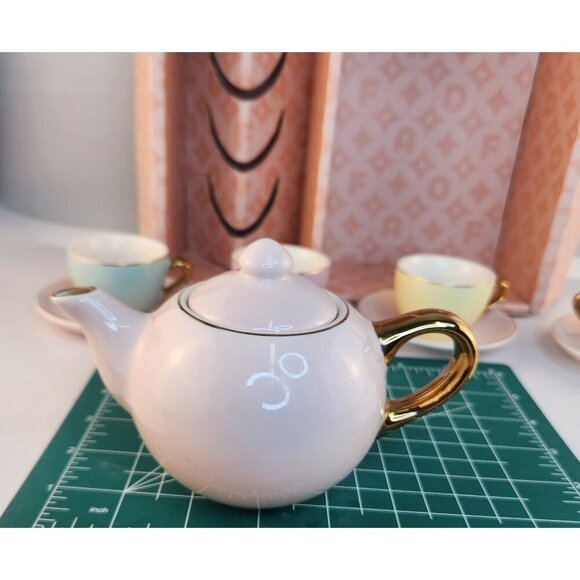 FAO Schwarz Hand-Glazed Ceramic Childs Tea Party Set - 10pc Pastel colors. - Picture 13 of 14